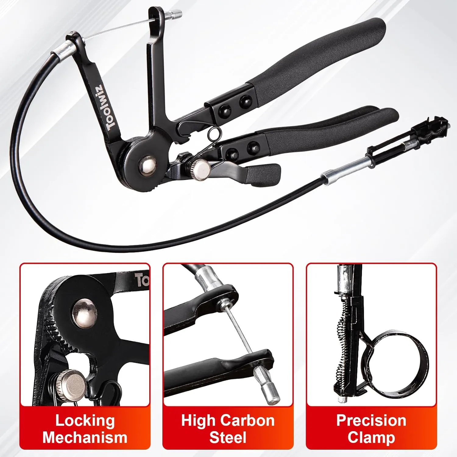 Toolwiz Hose Clamp Pliers and 27" Flexible Hose Clamp Plier, 2 Pcs Hose Clamp Pliers Set with Locking Device, Hose Clamp Tool Spring Clamp Pliers for Ring-Type or Flat-Band Hose Clamp