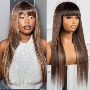 ToyoTress Highlight Ombre Synthetic Lace Front Wig With Bangs - 26 Inch Tangle-free Synthetic Lace Wigs Pre-Plucked Long Straight Glueless HD Lace Wigs For Women (26 Inch, OP4/27/613-Bangs)
