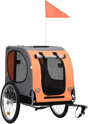 Transport Your Pet Comfortably with a Foldable Dog Bike Trailer, Durable Steel Frame, Water Resistant Fabric, Orange and Gray