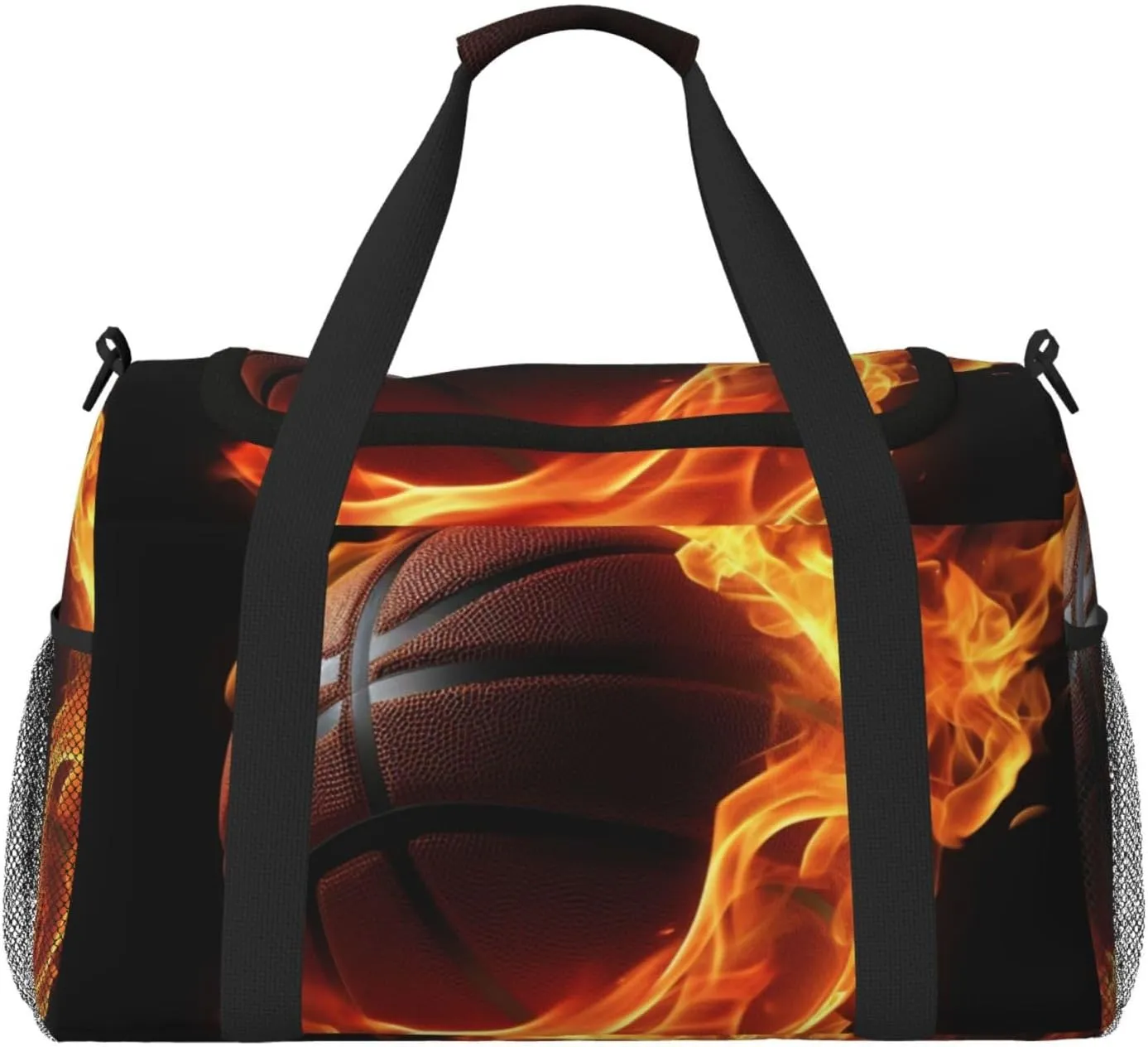 Travel Duffel Bag Lightweight Waterproof Carry On Tote Bag Foldable Weekender Overnight Bags Basketball On Fire Sport Gym Bag For Women Men