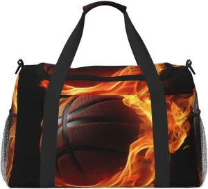Travel Duffel Bag Lightweight Waterproof Carry On Tote Bag Foldable Weekender Overnight Bags Basketball On Fire Sport Gym Bag For Women Men