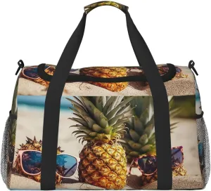 Travel Duffel Bag Lightweight Waterproof Carry On Tote Bag Foldable Weekender Overnight Bags Pineapple Fruit Sunglasses Sand Beach Sport Gym Bag For Women Men