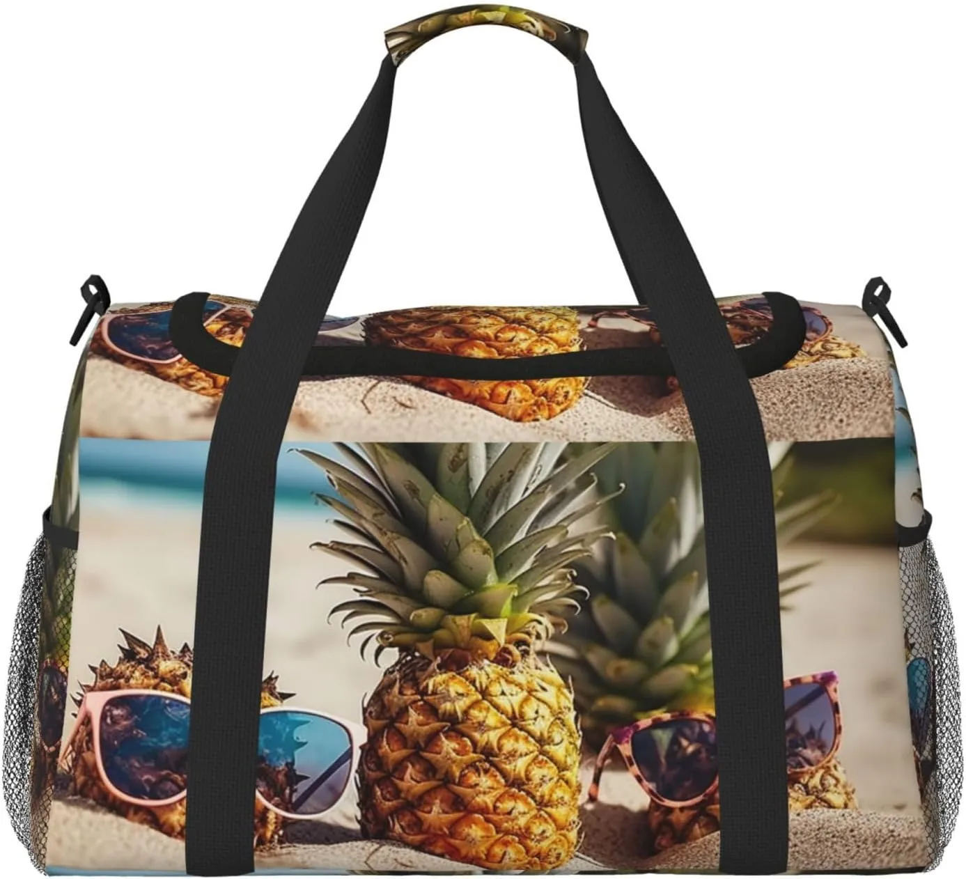 Travel Duffel Bag Lightweight Waterproof Carry On Tote Bag Foldable Weekender Overnight Bags Pineapple Fruit Sunglasses Sand Beach Sport Gym Bag For Women Men