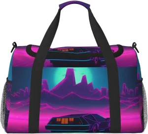Travel Duffel Bag Lightweight Waterproof Carry On Tote Bag Foldable Weekender Overnight Bags Retrowave Pictures Sport Gym Bag For Women Men