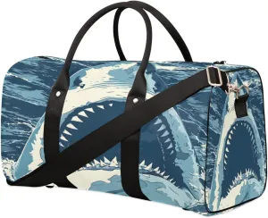 Travel Duffel Bag Shark Face Pattern Waterproof Sport Gym Bag Foldable Travel Bag Overnight Bag Weekender Bag Handbag Sports Duffle Bags for Women Men Boys Girls