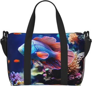 Travel Duffel Bags Personal Item Bag Carry On Luggage Bag Training Handbag Lightweight Waterproof Sports Gym Bag Coral Reef Fish Aquarium Weekender Bag for Women Men, Black, One Size, Travel Duffle