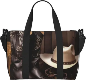 Travel Duffel Bags Personal Item Bag Carry on Luggage Bag Training Handbag Lightweight Waterproof Sports Gym Bag Cowboy Black Hat Western Boots Weekender Bag for Women Men