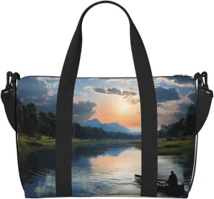 Travel Duffel Bags Personal Item Bag Carry On Luggage Bag Training Handbag Lightweight Waterproof Sports Gym Bag Fishing Scenic Weekender Bag for Women Men, Black, One Size, Travel Duffle