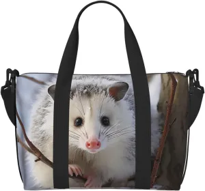 Travel Duffel Bags Personal Item Bag Carry on Luggage Bag Training Handbag Lightweight Waterproof Sports Gym Bag Opossum In Snow Weekender Bag for Women Men