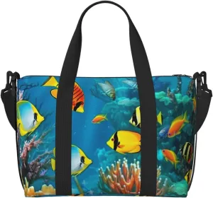 Travel Duffel Bags Personal Item Bag Carry On Luggage Bag Training Handbag Lightweight Waterproof Sports Gym Bag The Underwater World Tropical Fish Weekender Bag for Women Men, Black, One Size, Travel