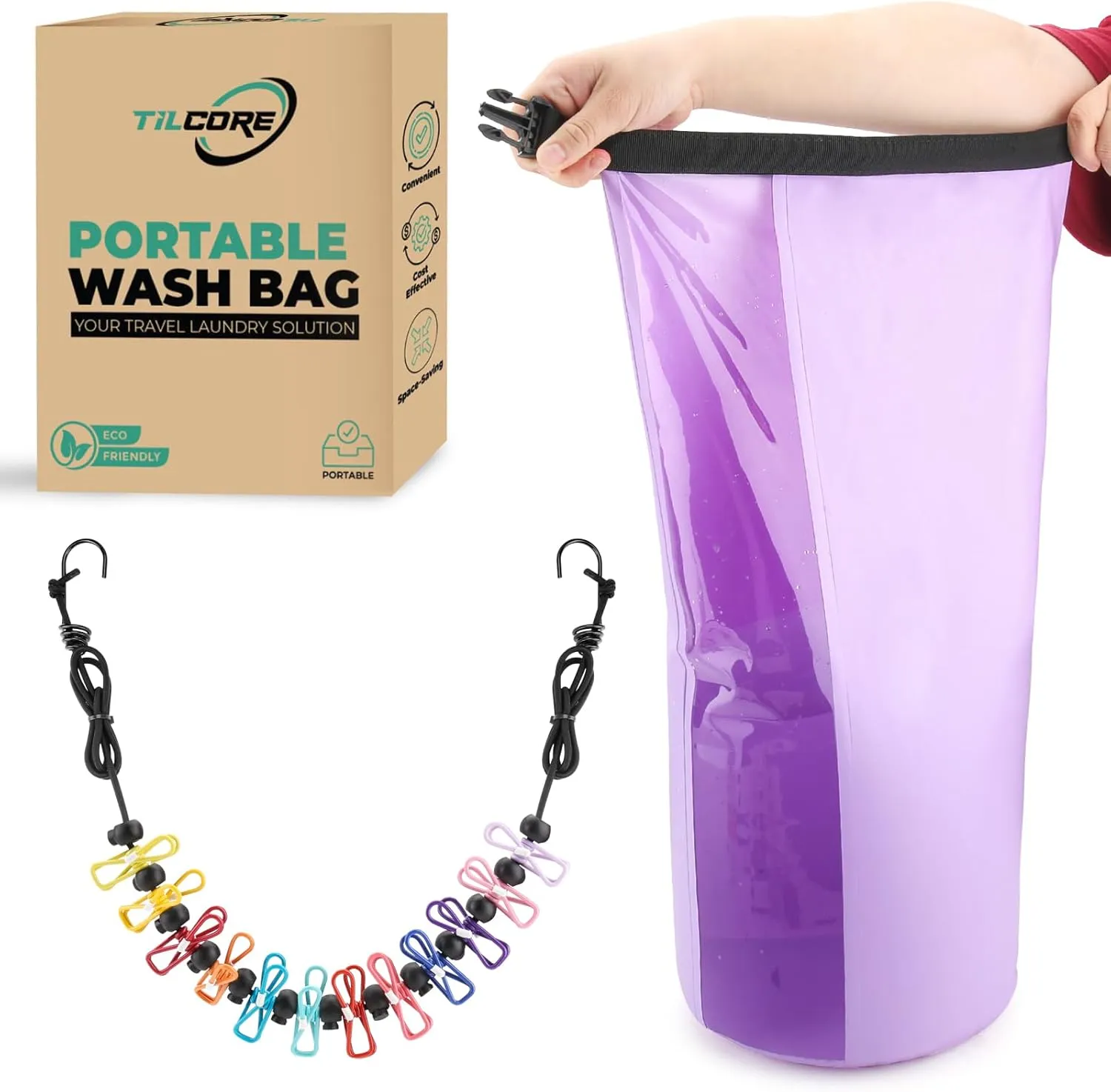 Travel Washing Machine & Retractable Clothesline - Hand Washing Machine & Portable Clothes Washer - Durable Travel Laundry Wash Bag & Camping Washing Machine - Portable Manual Clothes Washer