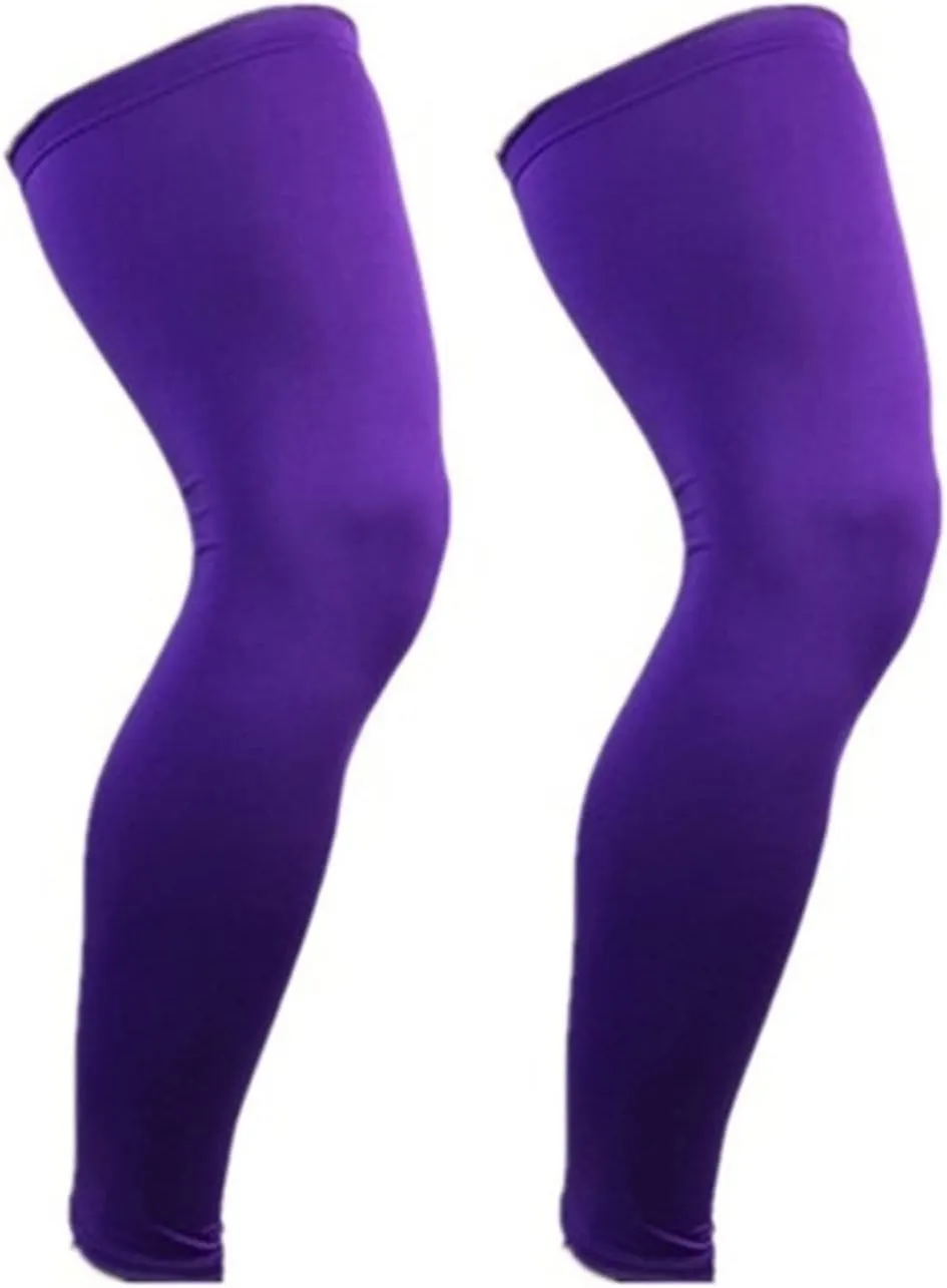 TREGOO Sports Compression Long Leg Sleeve UV Full Length Knee Sleeve for Men Women Youth Running Basketball Football Cycling (Purple,Medium)