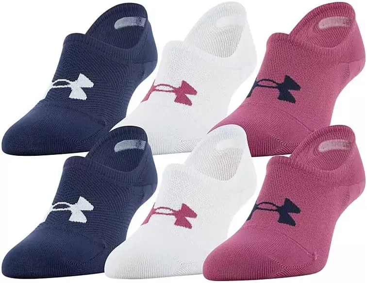 Under Armour Women's 6 Pack Essential Breathe Lite Ultra Low Socks, Medium - Magenta Quartz/Assorted