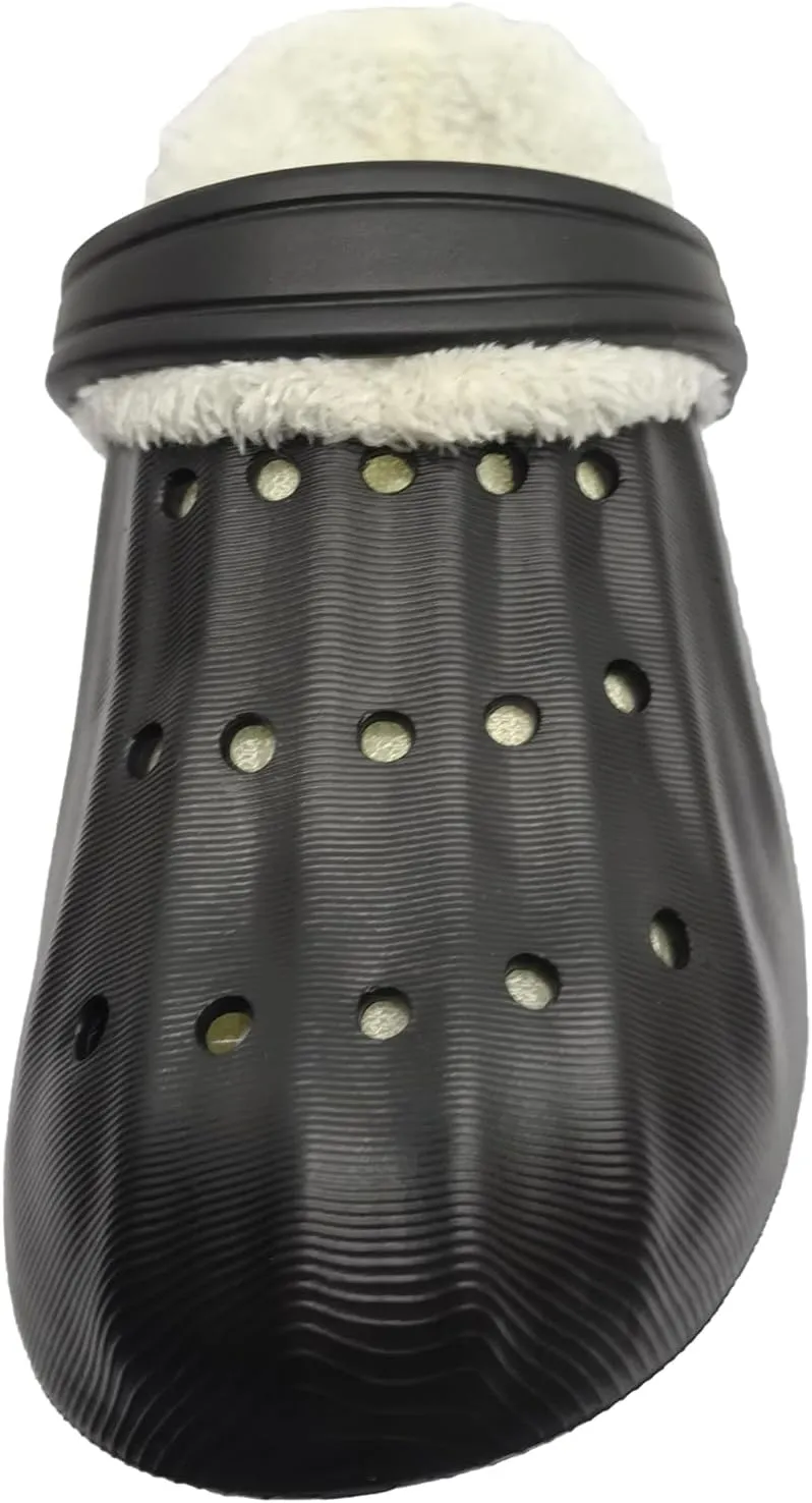 Unisex-Adult Fuzzy Clogs for Outdoor : Fur Lined Garden Shoes for Women and Men Winter Non-Slip Warm Indoor Slip On House Slippers