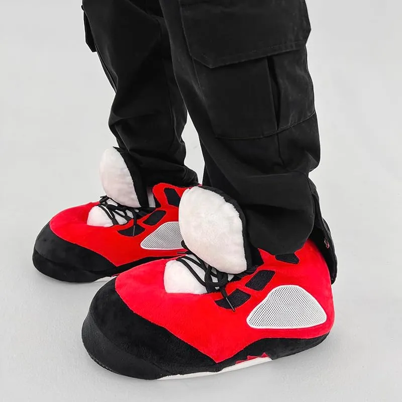 Unisex Fluffy Sneaker Slippers, Comfy Non-Slip Warm Indoor/Outdoor Plush Slippers