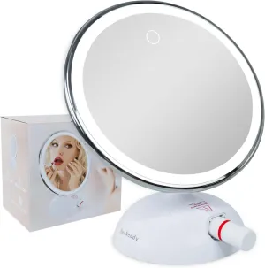 Upgraded Led Lighted Makeup Mirror with Magnification,10x Magnifying Mirror with Suction Cup,360°Swivel Flexible Vanity,Rechargeable&Portable Travel Vanity