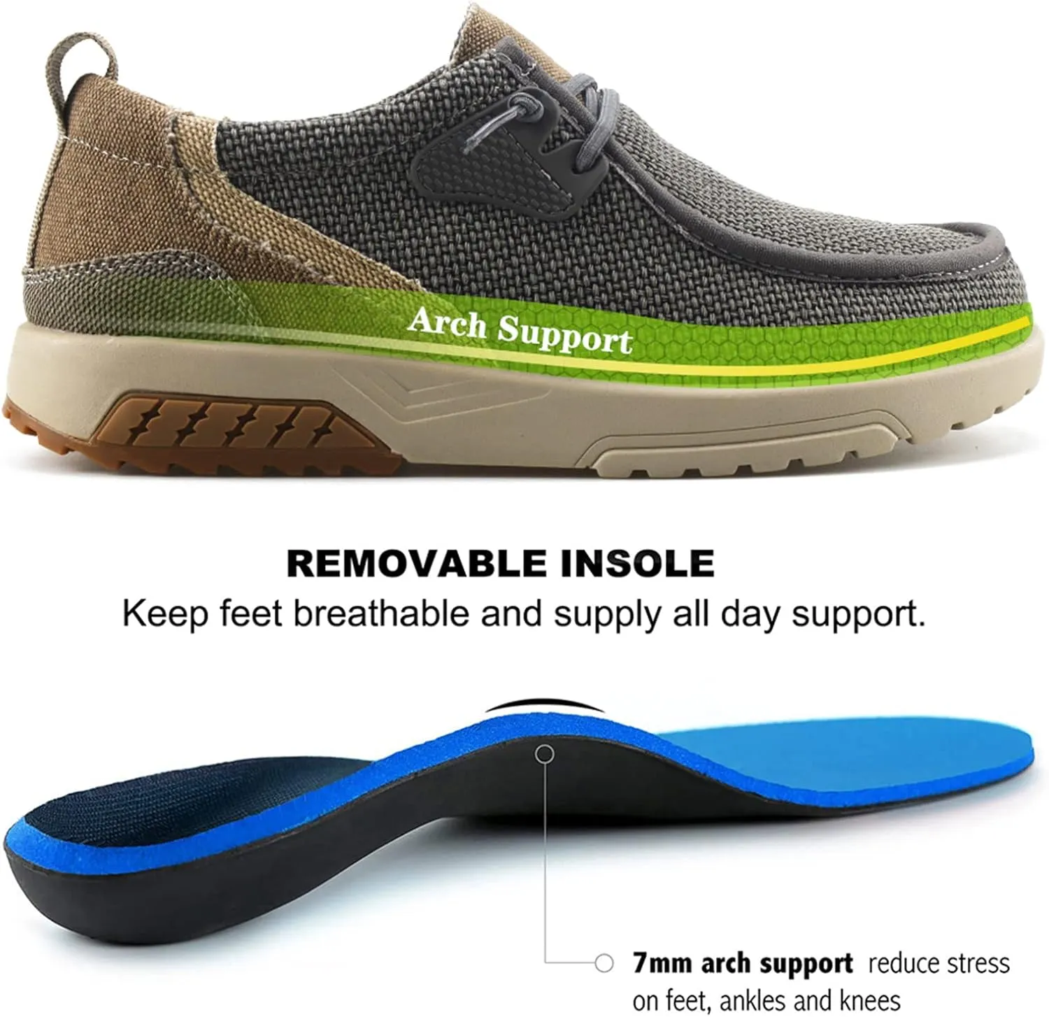 UPIShi Men's Slip On Arch Support Loafers Comfortable Light-Weight Orthopedic Casual Shoes for Plantar Fasciitis Walking Canvas Sneakers