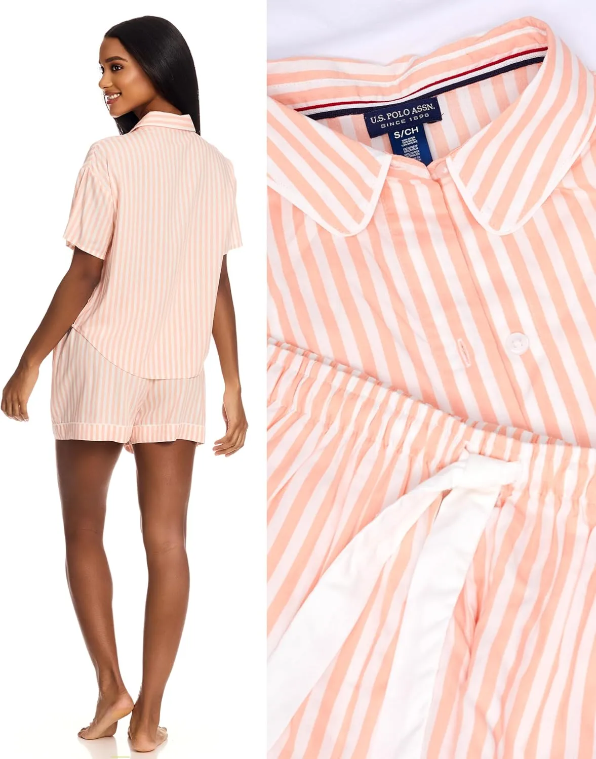 U.S. Polo Assn. Summer Pajamas for Women - Woven PJ Set with Button Up Top and Shorts - Lounge Sets for Women