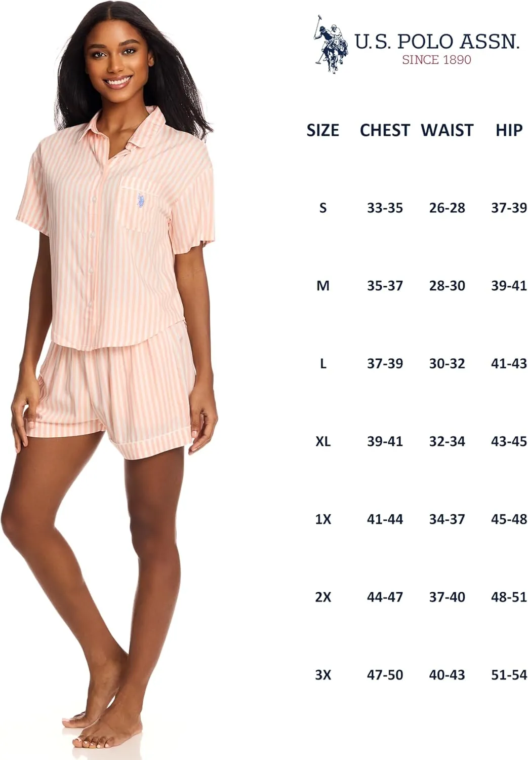 U.S. Polo Assn. Summer Pajamas for Women - Woven PJ Set with Button Up Top and Shorts - Lounge Sets for Women