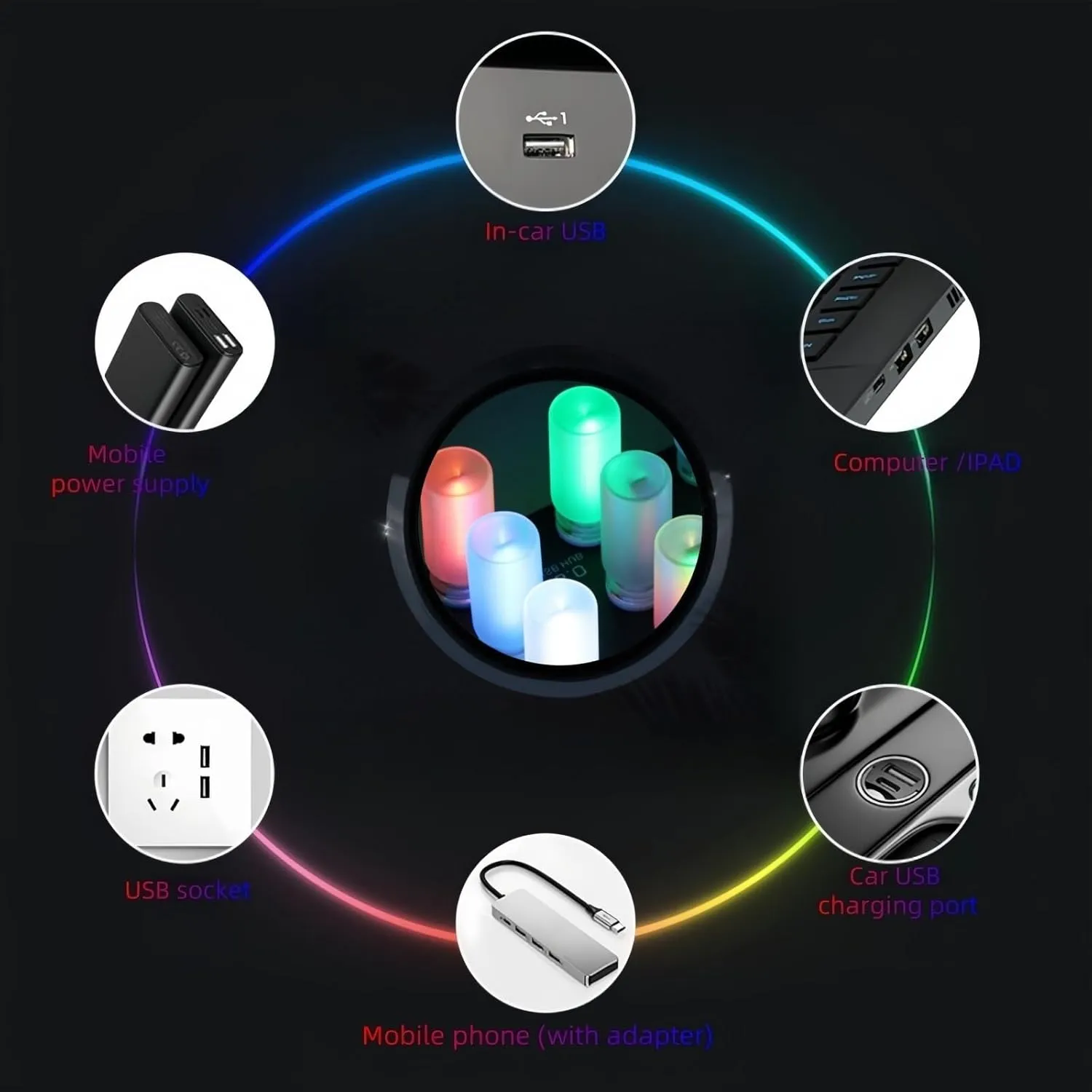 USB Touch Control LED Atmosphere Lamp - 7 Color Modes, Dimmable 16 LED Mood Light for Car, Bedroom, Camping, Party, Night Light, with Portable Design & Low Energy Consumption (Frosted- Dynamic)
