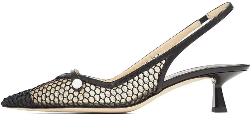 Vaslemuse Women Slingback Kitten Heel Pumps Mesh Pointy Toe Dress Bridal Sandals Slip on Wedding Shoes