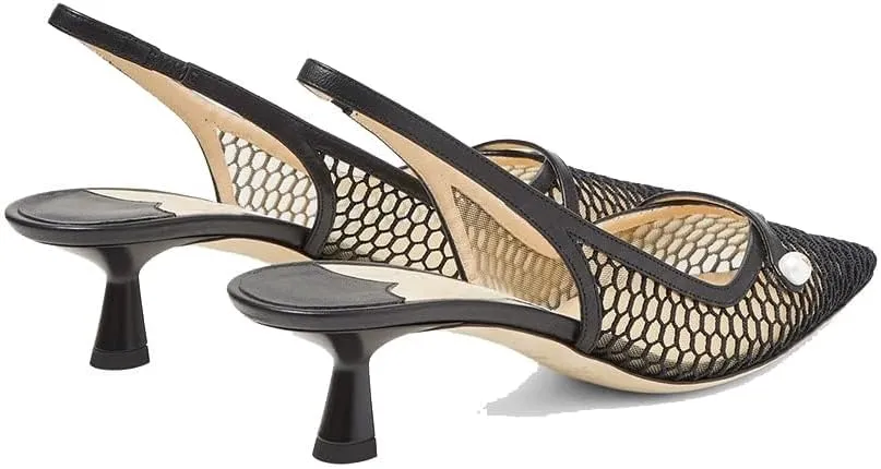 Vaslemuse Women Slingback Kitten Heel Pumps Mesh Pointy Toe Dress Bridal Sandals Slip on Wedding Shoes
