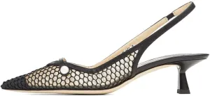 Vaslemuse Women Slingback Kitten Heel Pumps Mesh Pointy Toe Dress Bridal Sandals Slip on Wedding Shoes