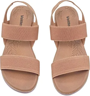 Veittes Women's Flat Slide Sandals-Adjustable Double Elastic Bands,Crossover Straps,Fashion Casual Summer Flat Sandals.