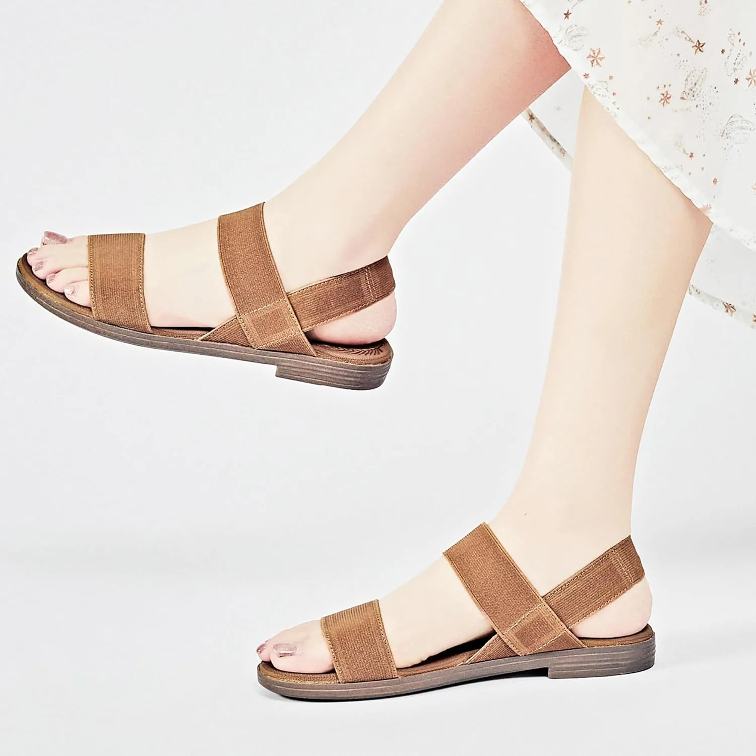 Veittes Women's Flat Slide Sandals-Adjustable Double Elastic Bands,Crossover Straps,Fashion Casual Summer Flat Sandals.