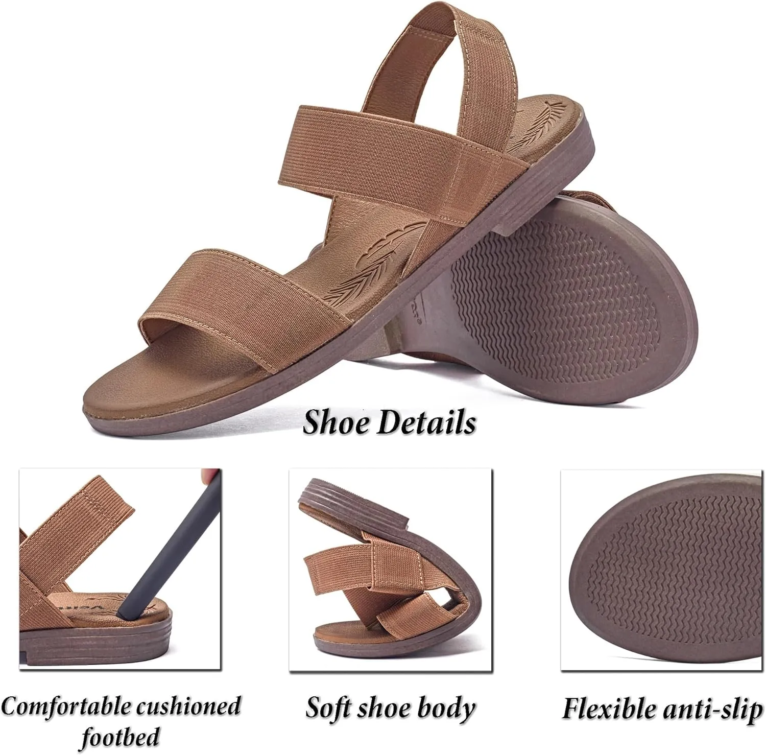 Veittes Women's Flat Slide Sandals-Adjustable Double Elastic Bands,Crossover Straps,Fashion Casual Summer Flat Sandals.