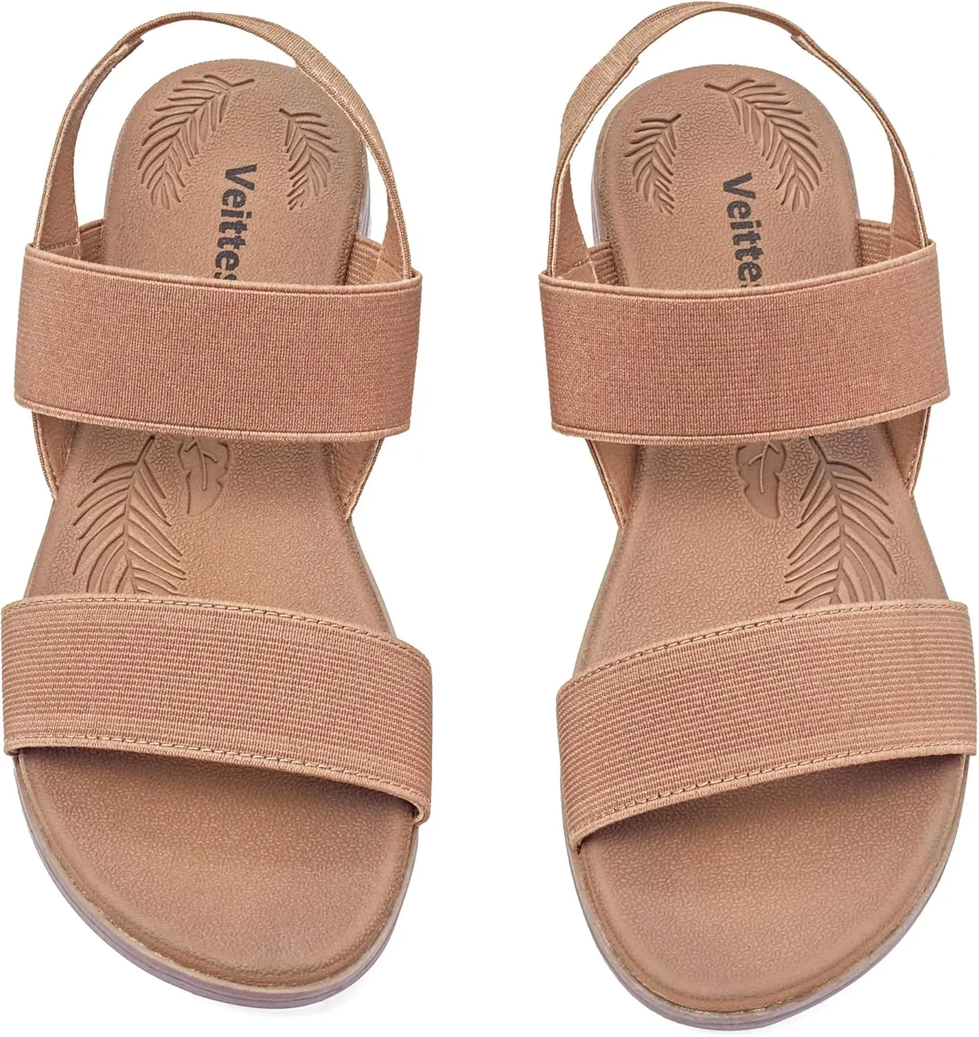 Veittes Women's Flat Slide Sandals-Adjustable Double Elastic Bands,Crossover Straps,Fashion Casual Summer Flat Sandals.