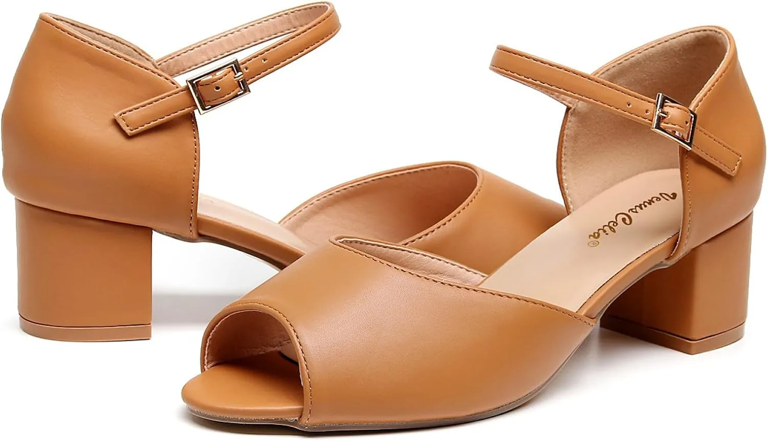 VenusCelia Women's Easy Going Strap Pump Chunky Heeled Sandal
