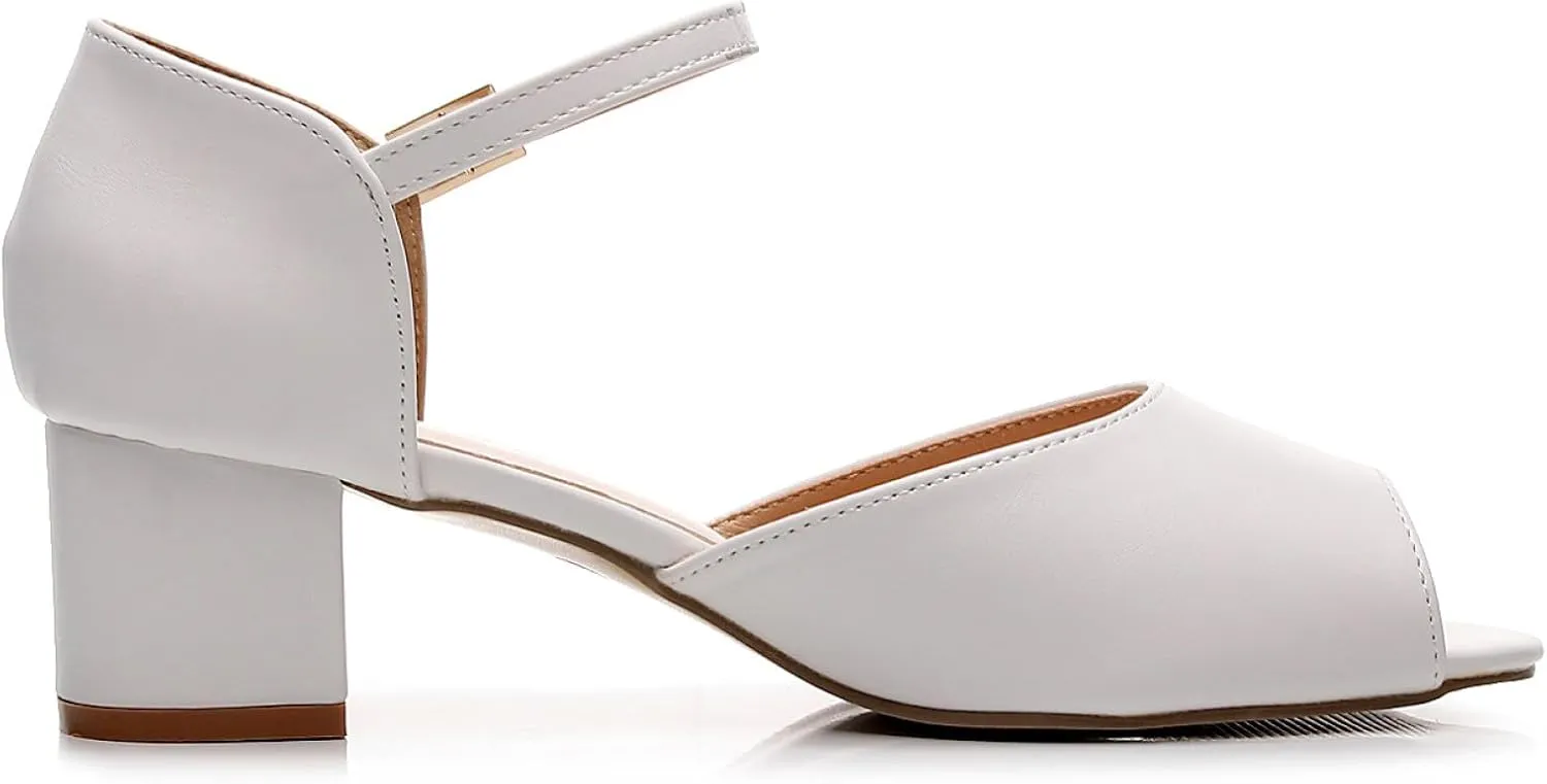 VenusCelia Women's Easy Going Strap Pump Chunky Heeled Sandal