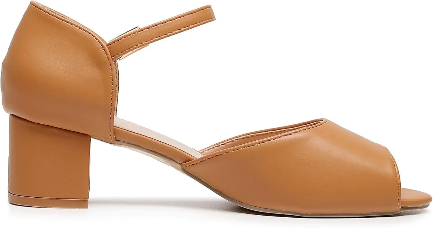 VenusCelia Women's Easy Going Strap Pump Chunky Heeled Sandal