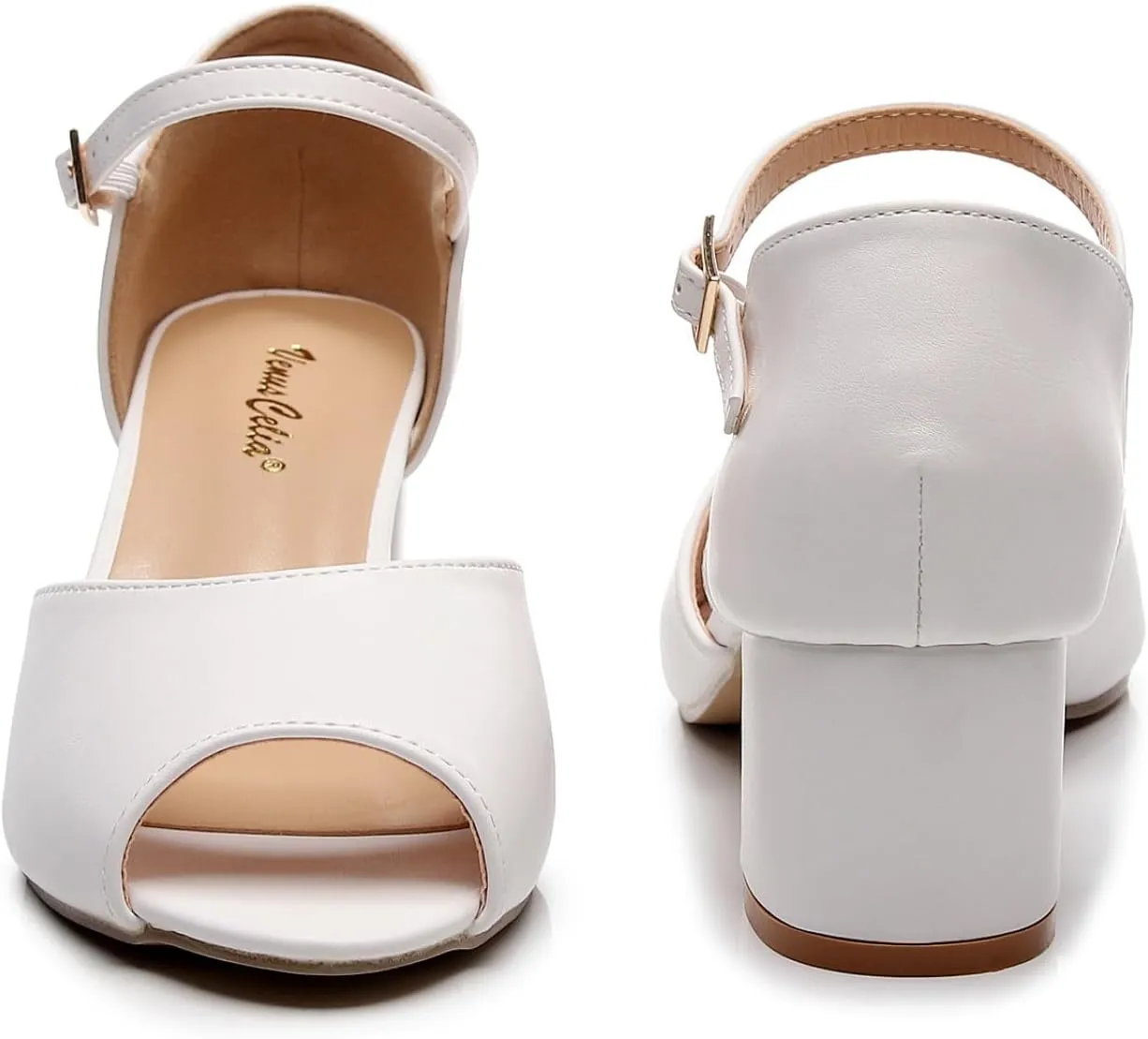 VenusCelia Women's Easy Going Strap Pump Chunky Heeled Sandal