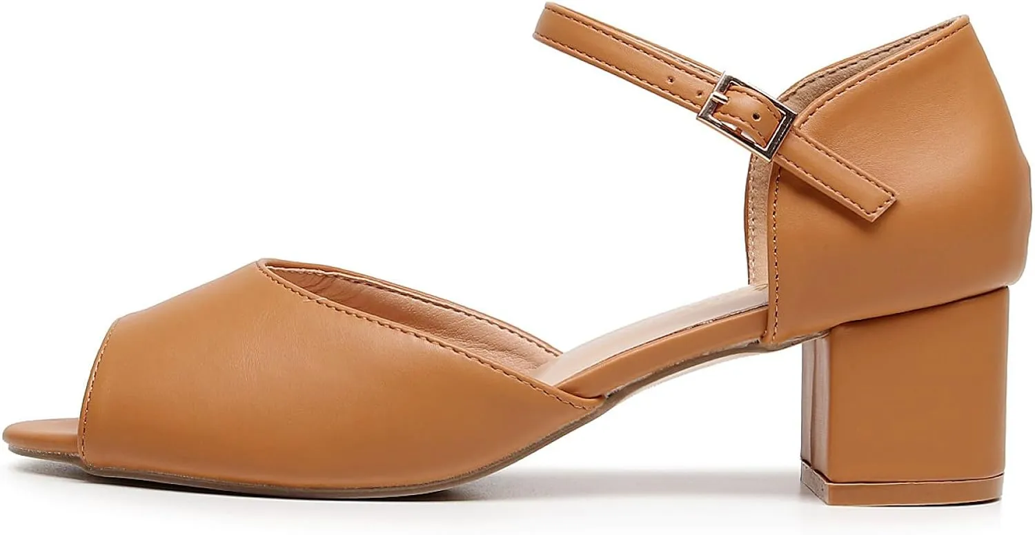 VenusCelia Women's Easy Going Strap Pump Chunky Heeled Sandal