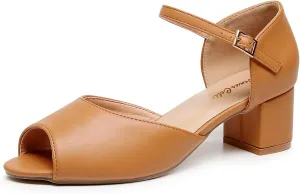 VenusCelia Women's Easy Going Strap Pump Chunky Heeled Sandal