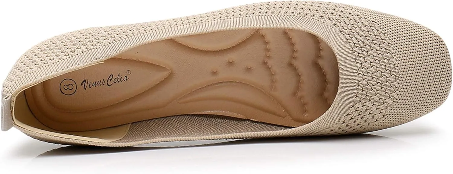 VenusCelia Women's Flexible Knit Flat Shoe