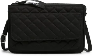 Vera Bradley Women's Cotton Wallet Crossbody Purse with RFID Protection, Black, One Size
