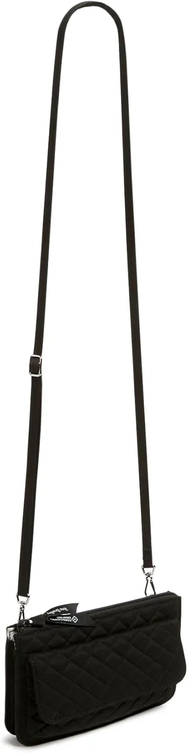 Vera Bradley Women's Cotton Wallet Crossbody Purse with RFID Protection, Black, One Size