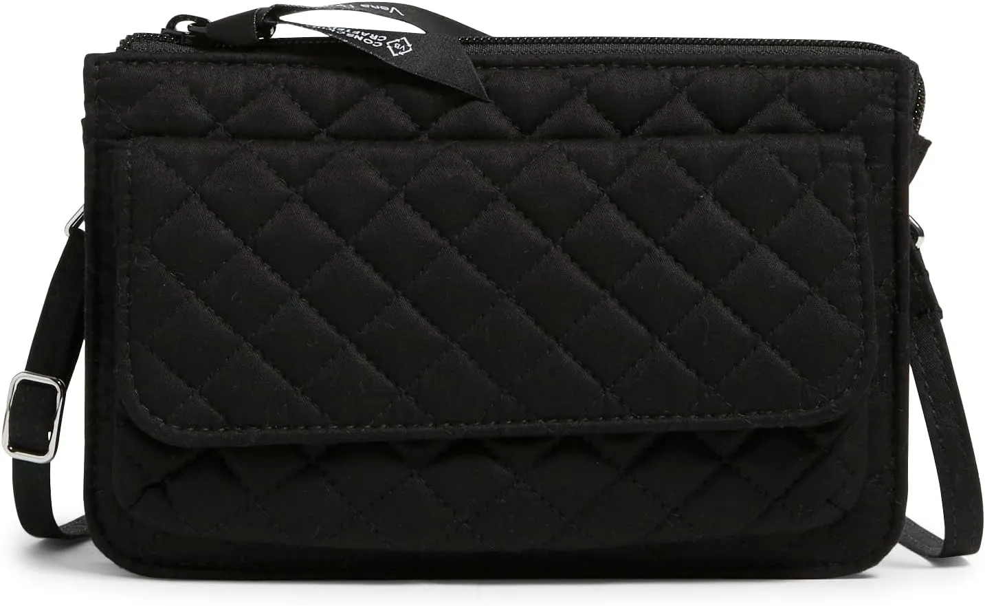Vera Bradley Women's Cotton Wallet Crossbody Purse with RFID Protection, Black, One Size