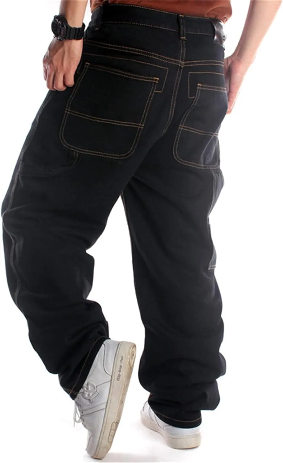 Veroders Men's Baggy Hip Hop Black Jeans- Loose Skateboard Pants Straight Baggy Skater Blue Jeans for Men
