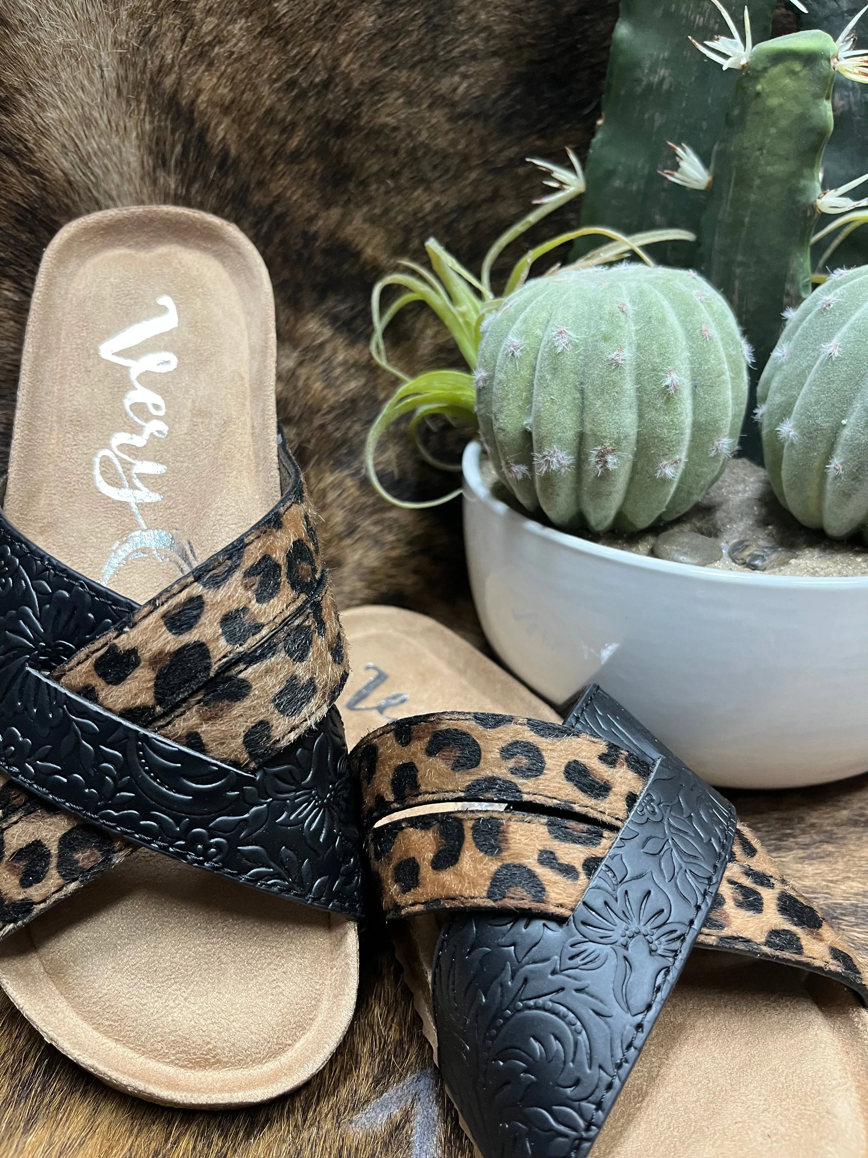 Very G Ari Black Leopard Sandal