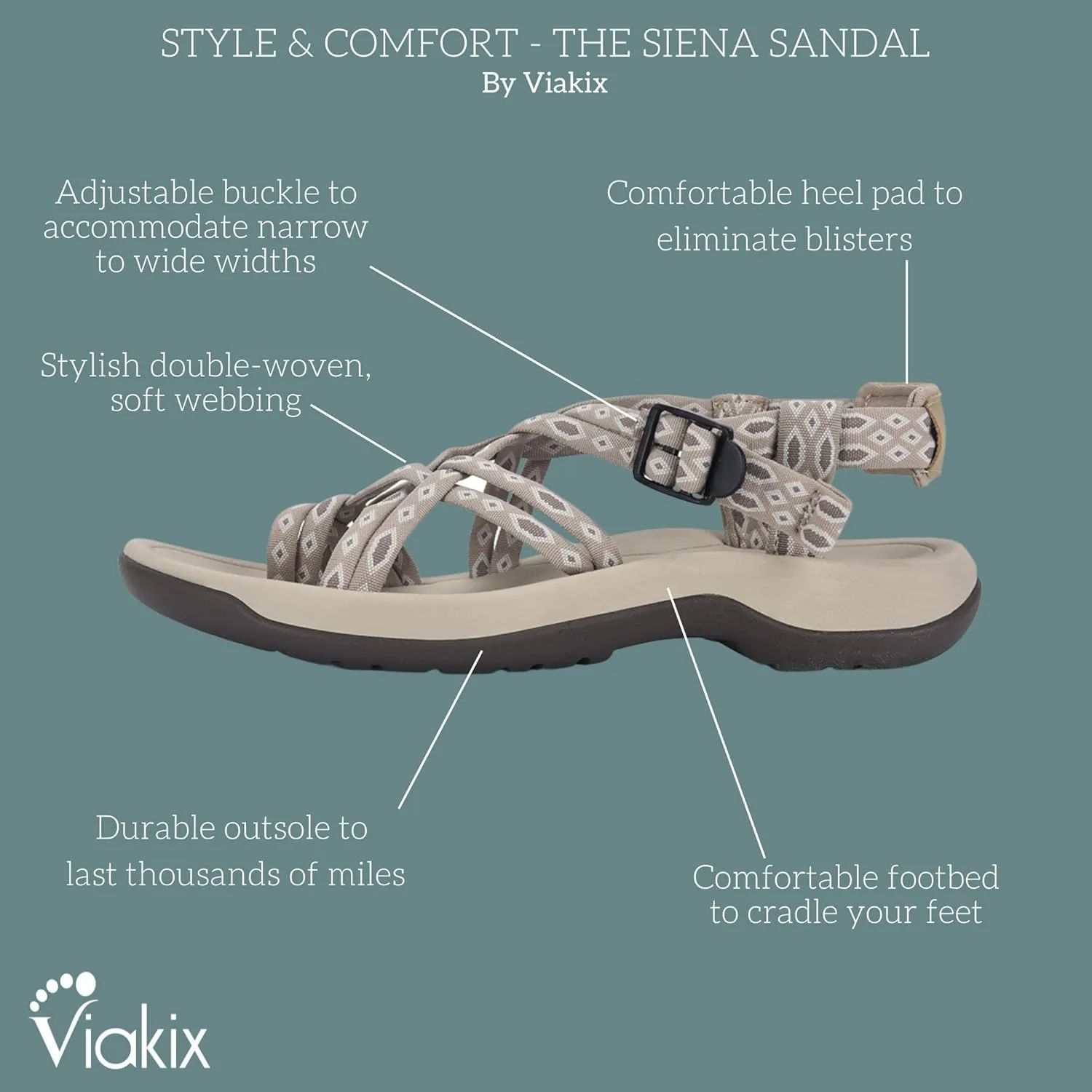 Viakix Womens Walking Sandals: Cute Stylish Comfy Athletic Sport Outdoor Hiking Sandal for Trekking Water Outdoor Beach With Arch Support for Womens Ladies