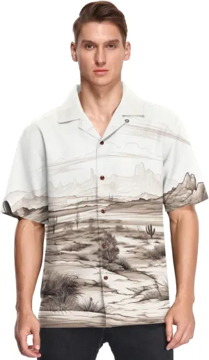 Vintage Desert View Hawaiian Shirt for Men Casual Button Down Short Sleeve Funky Shirt for Summer-XL