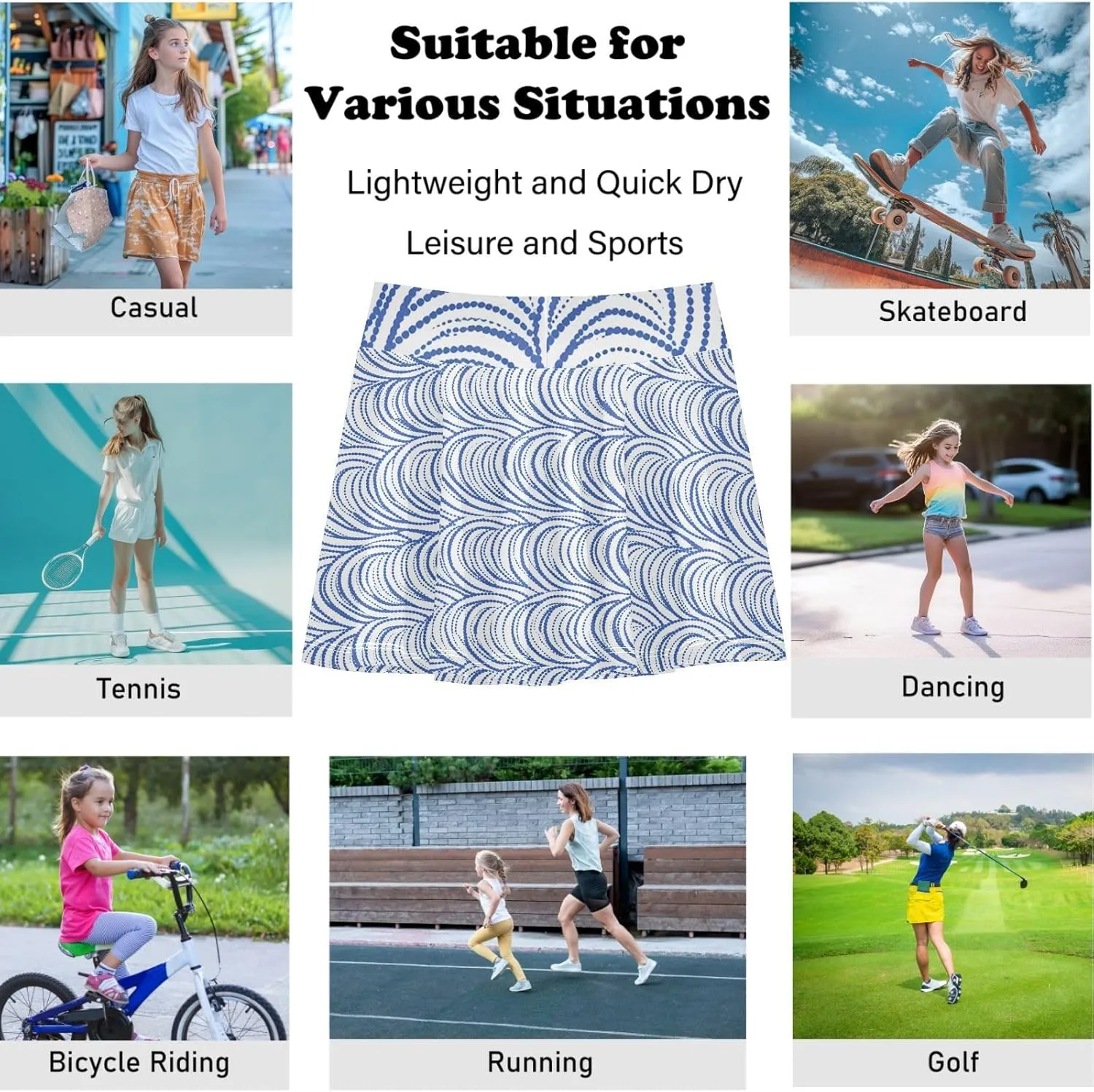 visesunny Girl's Golf Skirt Athletic Visual Dynamic Circle Tennis Skort Sport Activewear with Double Layer Pockets