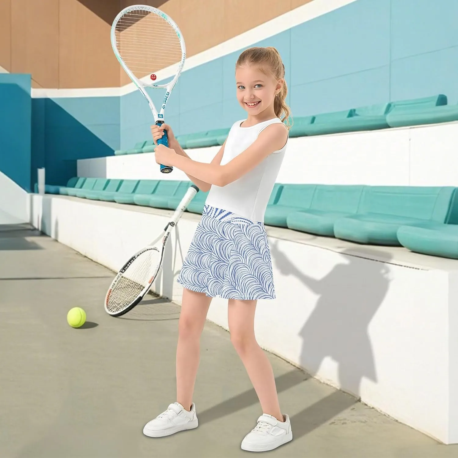 visesunny Girl's Golf Skirt Athletic Visual Dynamic Circle Tennis Skort Sport Activewear with Double Layer Pockets