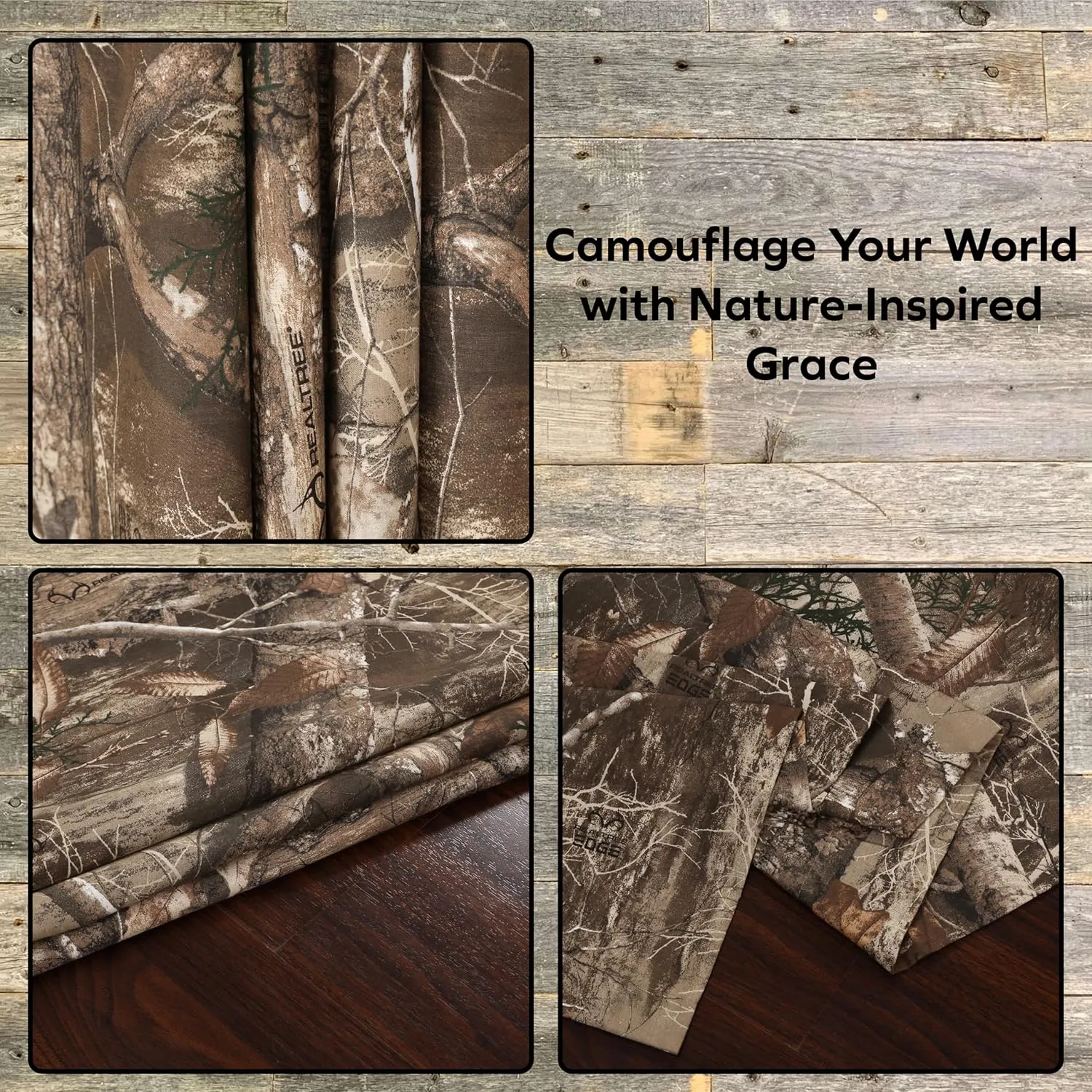 VISI-ONE Realtree Edge Camouflage Rod Pocket Window Curtains, Set of 2 Panels (42"x87" Inch) - Camo Drapes in Forest and Rustic Theme, Perfect for Bedroom, Farmhouse, Living Room, Cabin, and Kitchen
