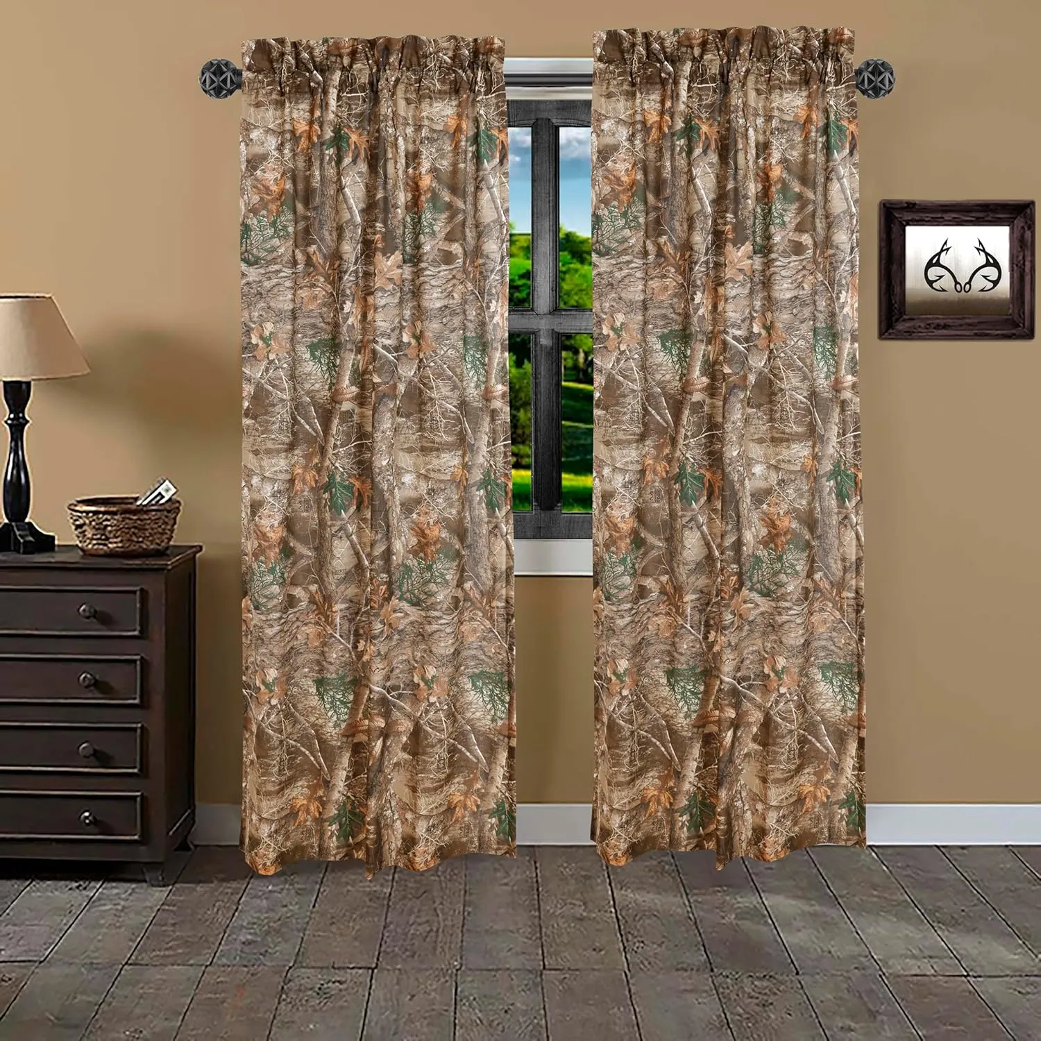 VISI-ONE Realtree Edge Camouflage Rod Pocket Window Curtains, Set of 2 Panels (42"x87" Inch) - Camo Drapes in Forest and Rustic Theme, Perfect for Bedroom, Farmhouse, Living Room, Cabin, and Kitchen
