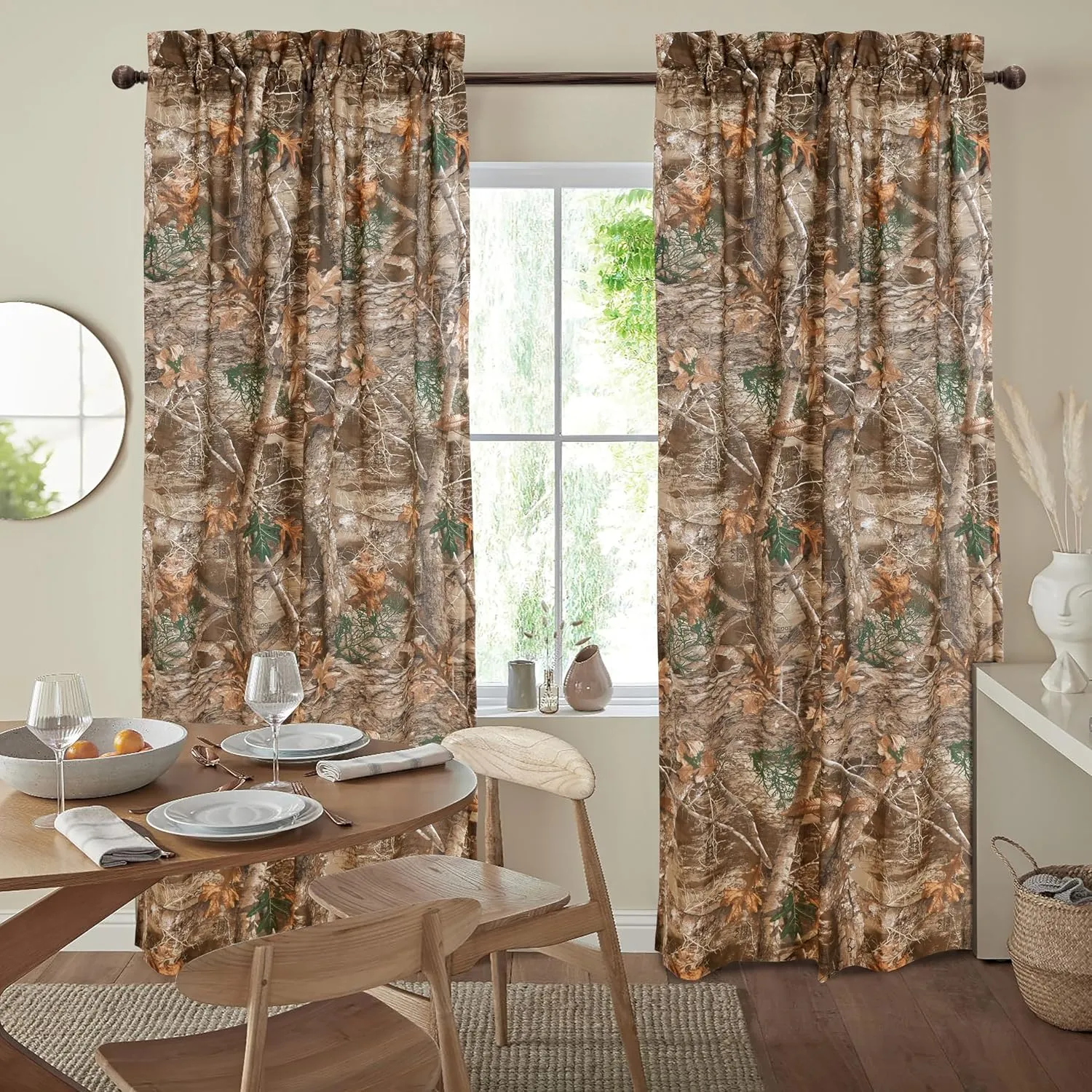 VISI-ONE Realtree Edge Camouflage Rod Pocket Window Curtains, Set of 2 Panels (42"x87" Inch) - Camo Drapes in Forest and Rustic Theme, Perfect for Bedroom, Farmhouse, Living Room, Cabin, and Kitchen